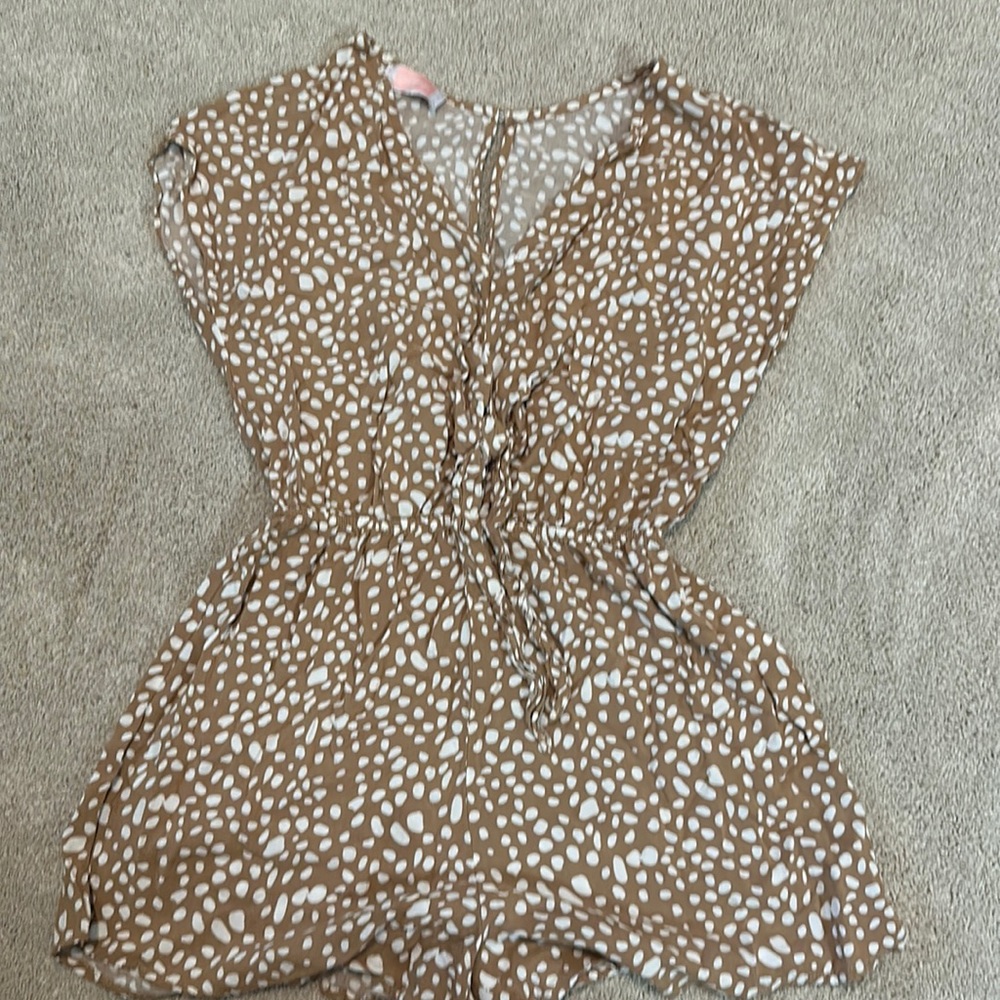 CDM tan polka dot romper small